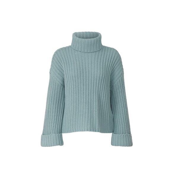 525 America Blue Wide Sleeve Chunky Knit Turtleneck Sweater Size Large - Picture 4 of 12